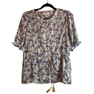 HAYDEN Top Womens Short Sleeve Floral Tie Waist Fairy Whimsical Top NWT S‎